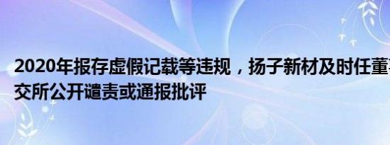 2020年报存虚假记载等违规，扬子新材及时任董事长等遭深交所公开谴责或通报批评