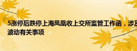 5涨停后跌停上海凤凰收上交所监管工作函，涉及公司股价波动有关事项