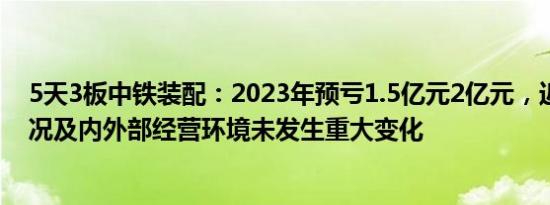 5天3板中铁装配：2023年预亏1.5亿元2亿元，近期经营情况及内外部经营环境未发生重大变化