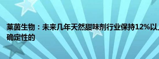 莱茵生物：未来几年天然甜味剂行业保持12%以上增速是高确定性的