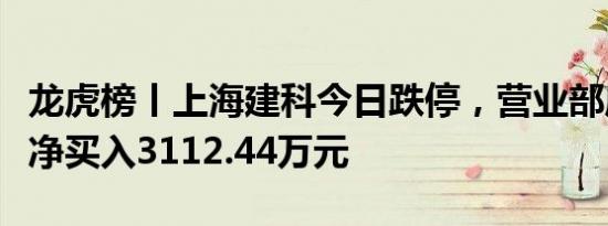 龙虎榜丨上海建科今日跌停，营业部席位合计净买入3112.44万元