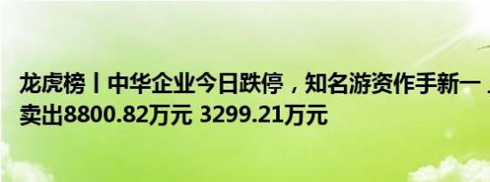 龙虎榜丨中华企业今日跌停，知名游资作手新一 上塘路分别卖出8800.82万元 3299.21万元