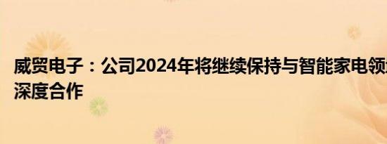 威贸电子：公司2024年将继续保持与智能家电领域大客户的深度合作