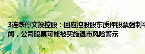 3连跌停文投控股：回应控股股东质押股票强制平仓不实传闻，公司股票可能被实施退市风险警示