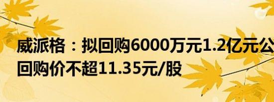 威派格：拟回购6000万元1.2亿元公司股份，回购价不超11.35元/股