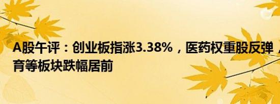 A股午评：创业板指涨3.38%，医药权重股反弹，房地产 教育等板块跌幅居前