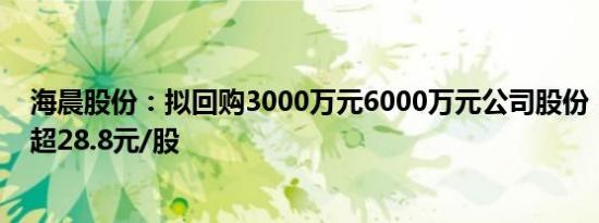 海晨股份：拟回购3000万元6000万元公司股份，回购价不超28.8元/股