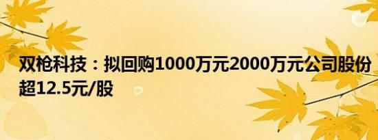 双枪科技：拟回购1000万元2000万元公司股份，回购价不超12.5元/股