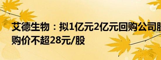 艾德生物：拟1亿元2亿元回购公司股份，回购价不超28元/股