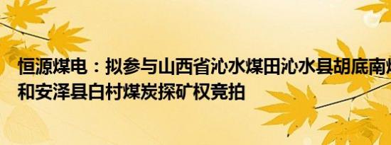 恒源煤电：拟参与山西省沁水煤田沁水县胡底南煤炭探矿权和安泽县白村煤炭探矿权竞拍