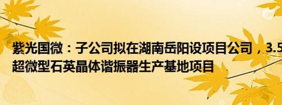 紫光国微：子公司拟在湖南岳阳设项目公司，3.55亿元投建超微型石英晶体谐振器生产基地项目