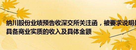 纳川股份业绩预告收深交所关注函，被要求说明是否包含不具备商业实质的收入及具体金额