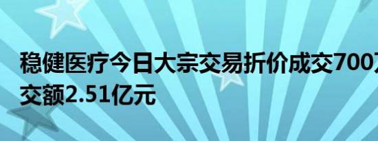 稳健医疗今日大宗交易折价成交700万股，成交额2.51亿元