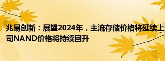 兆易创新：展望2024年，主流存储价格将延续上涨走势，公司NAND价格将持续回升