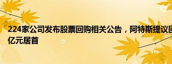 224家公司发布股票回购相关公告，阿特斯提议回购不超10亿元居首