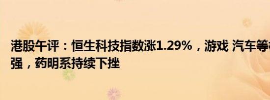 港股午评：恒生科技指数涨1.29%，游戏 汽车等板块震荡走强，药明系持续下挫