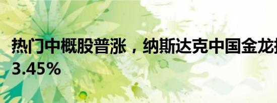 热门中概股普涨，纳斯达克中国金龙指数收涨3.45%