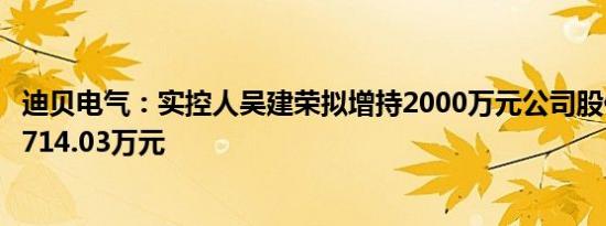 迪贝电气：实控人吴建荣拟增持2000万元公司股份，已增持714.03万元