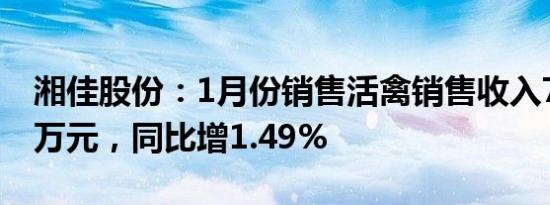 湘佳股份：1月份销售活禽销售收入7710.44万元，同比增1.49%