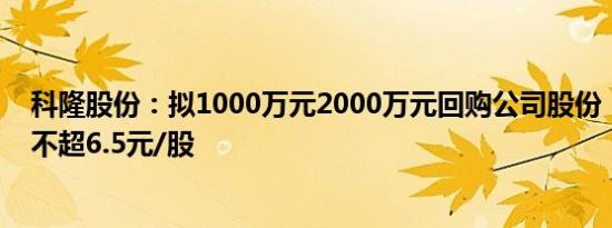 科隆股份：拟1000万元2000万元回购公司股份，回购价格不超6.5元/股