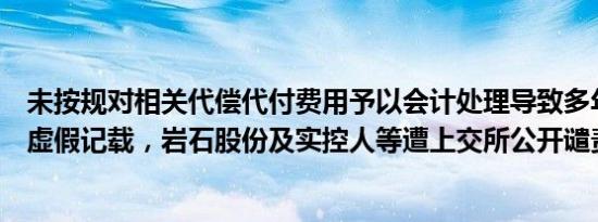 未按规对相关代偿代付费用予以会计处理导致多年财报存在虚假记载，岩石股份及实控人等遭上交所公开谴责