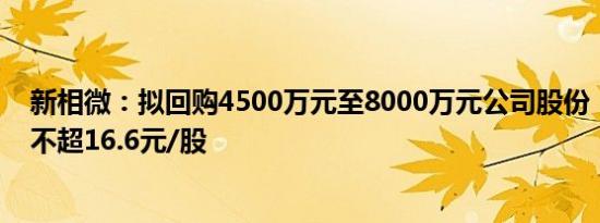 新相微：拟回购4500万元至8000万元公司股份，回购股价不超16.6元/股