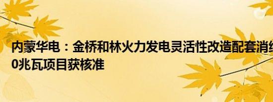 内蒙华电：金桥和林火力发电灵活性改造配套消纳新能源480兆瓦项目获核准