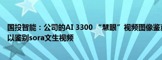 国投智能：公司的AI 3300 “慧眼”视频图像鉴真工作站可以鉴别sora文生视频