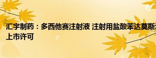 汇宇制药：多西他赛注射液 注射用盐酸苯达莫斯汀等获埃及上市许可