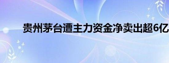 贵州茅台遭主力资金净卖出超6亿元