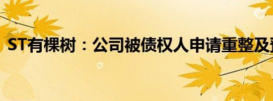 ST有棵树：公司被债权人申请重整及预重整