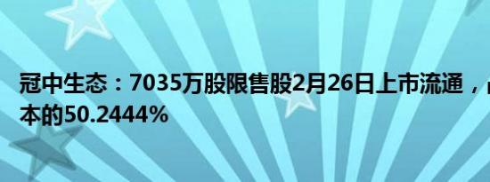 冠中生态：7035万股限售股2月26日上市流通，占公司总股本的50.2444%