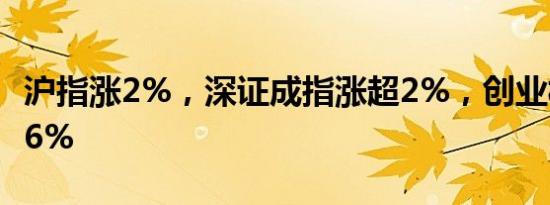 沪指涨2%，深证成指涨超2%，创业板指涨1.6%