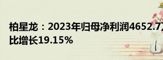 柏星龙：2023年归母净利润4652.7万元，同比增长19.15%