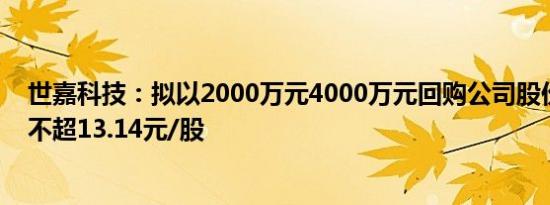 世嘉科技：拟以2000万元4000万元回购公司股份，回购价不超13.14元/股