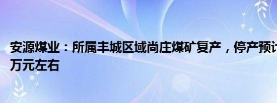 安源煤业：所属丰城区域尚庄煤矿复产，停产预计损失1242万元左右