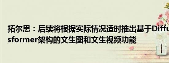 拓尔思：后续将根据实际情况适时推出基于Diffusion Transformer架构的文生图和文生视频功能