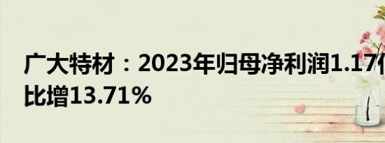 广大特材：2023年归母净利润1.17亿元，同比增13.71%