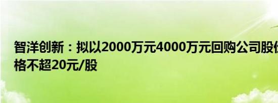 智洋创新：拟以2000万元4000万元回购公司股份，回购价格不超20元/股