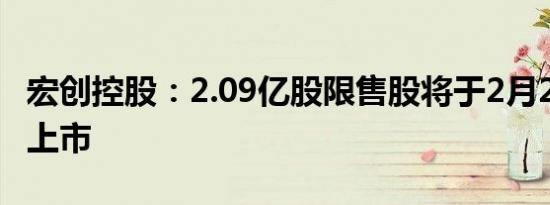 宏创控股：2.09亿股限售股将于2月26日解禁上市