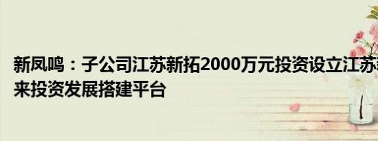 新凤鸣：子公司江苏新拓2000万元投资设立江苏新鸿，为未来投资发展搭建平台