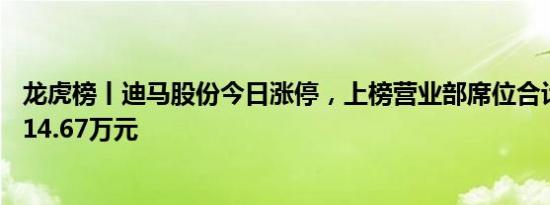 龙虎榜丨迪马股份今日涨停，上榜营业部席位合计净买入1014.67万元