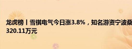 龙虎榜丨雪祺电气今日涨3.8%，知名游资宁波桑田路买入1320.11万元