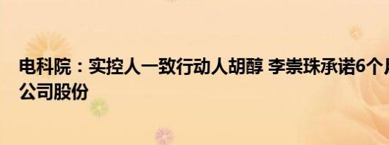 电科院：实控人一致行动人胡醇 李崇珠承诺6个月内不减持公司股份