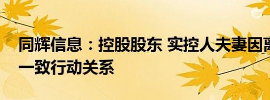 同辉信息：控股股东 实控人夫妻因离婚解除一致行动关系