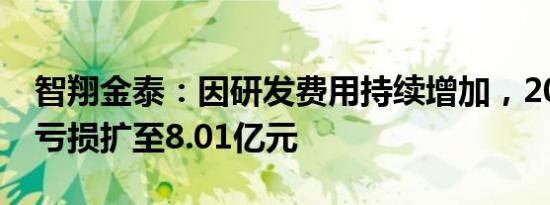 智翔金泰：因研发费用持续增加，2023年净亏损扩至8.01亿元