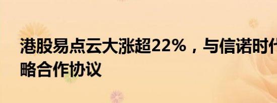 港股易点云大涨超22%，与信诺时代订立战略合作协议