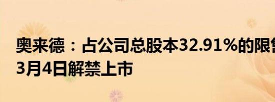 奥来德：占公司总股本32.91%的限售股将于3月4日解禁上市