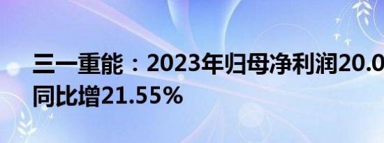 三一重能：2023年归母净利润20.03亿元，同比增21.55%