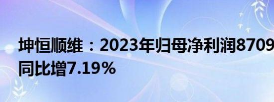 坤恒顺维：2023年归母净利润8709.9万元，同比增7.19%